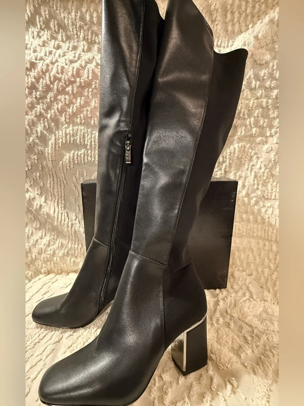 DKNY Black Knee High Block Heel Boots #711